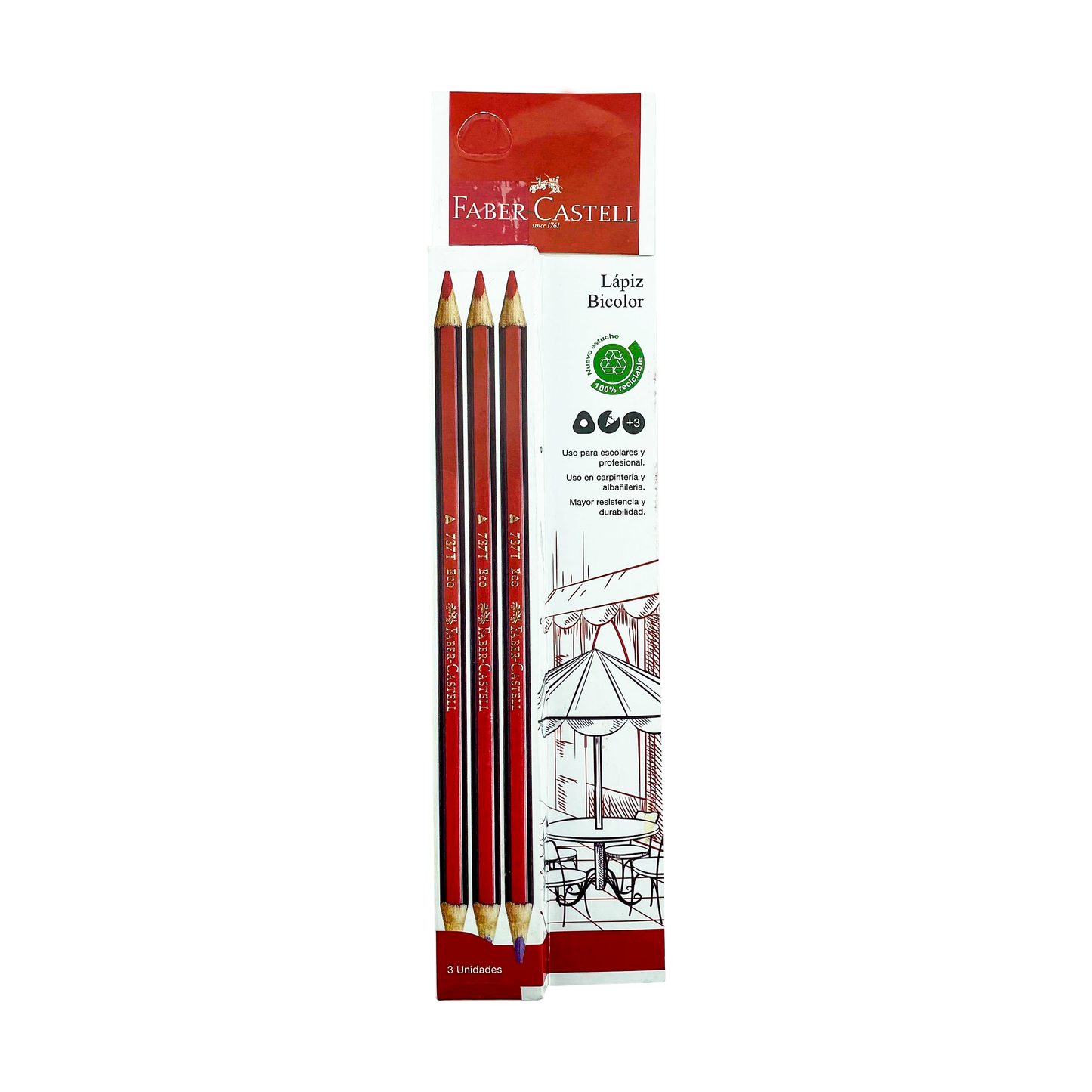 Lapiz Bicolor Triangular Faber Castell 737T Pack De 3 Unidades Faber Castell- Dermocosmetica_belleza_online