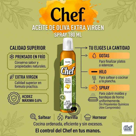Aceite Oliva Extra Virgen Spray Chef 180ml Control Preciso