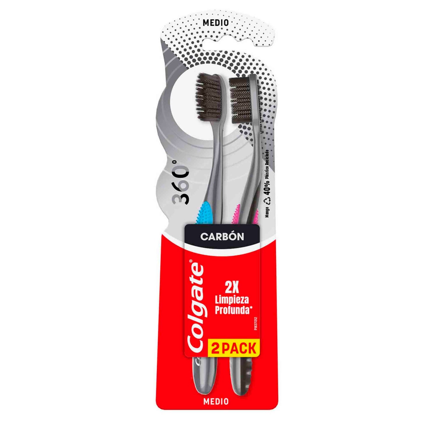 Cepillo De Dientes Colgate 360° Medio Carbón – Pack 2 Limpieza Profunda