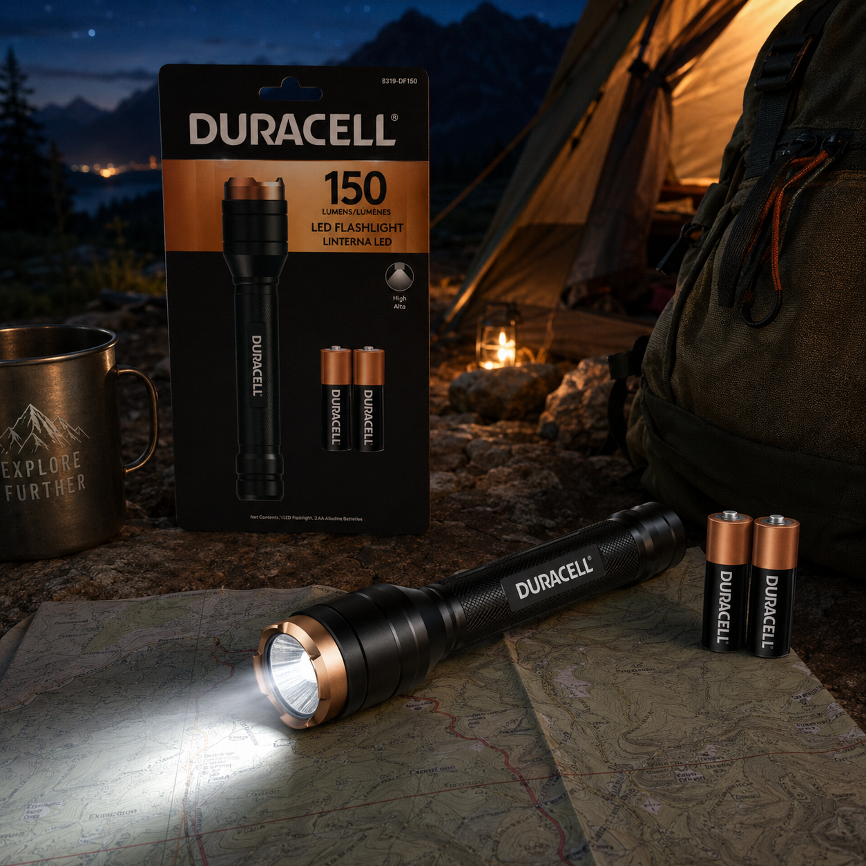Linterna LED Duracell 150 lúmenes para camping y uso exterior