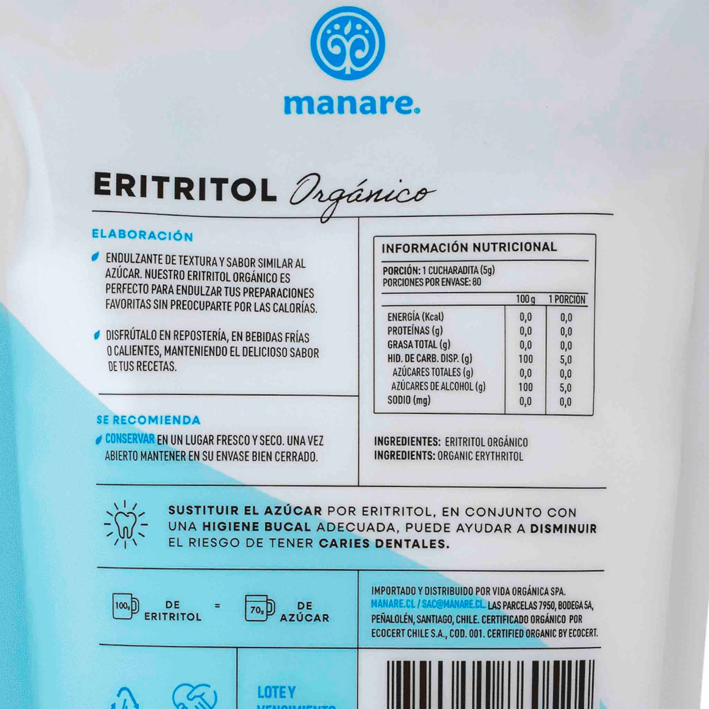 Eritritol Orgánico 400 g – Manare