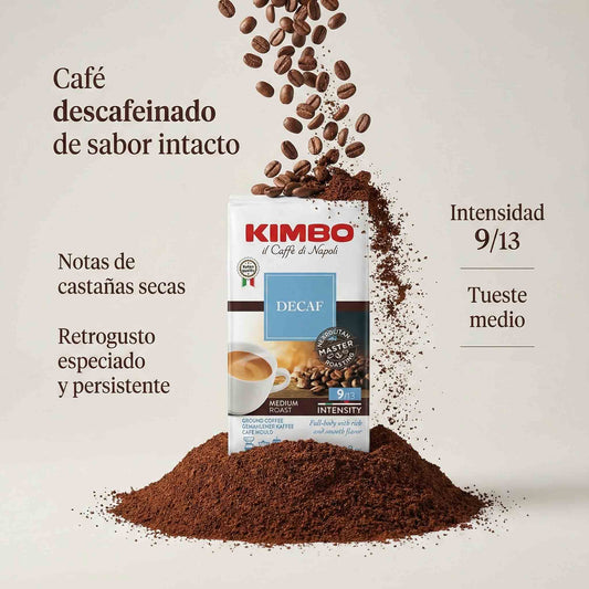 Kimbo Café Molido Descafeinado 250 g sabor intenso