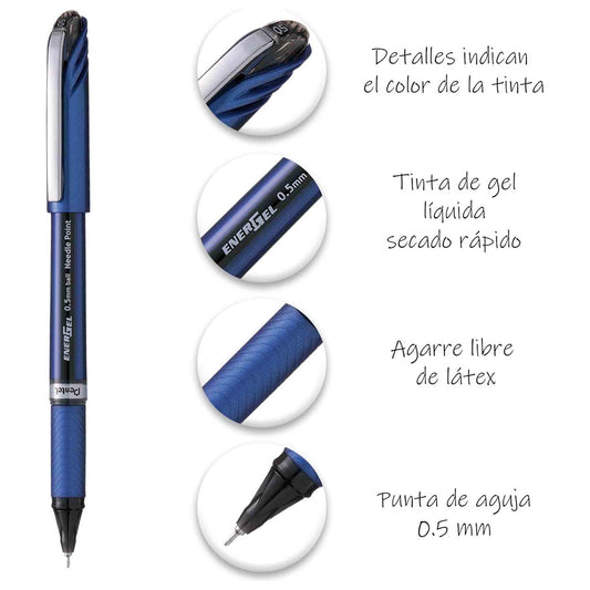Lapices Gel Pentel Energel 0.5 mm Azul y Negro Set 2 Unidades