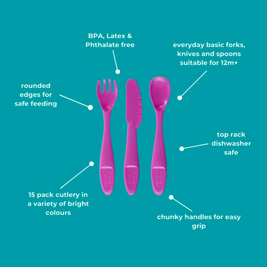 Set de Cubiertos para Bebé Vital Baby – Pack de 15 Piezas Coloridas y Seguras VITAL BABY- Dermocosmetica_belleza_online