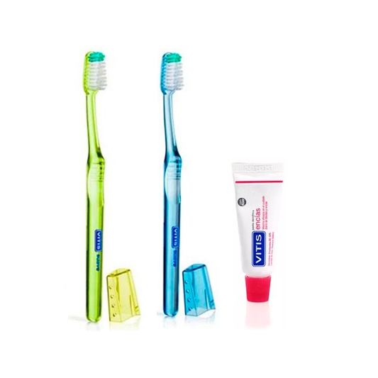 Pack Vitis Adulto Cepillo Suave x2 + Mini Pasta Dental – Limpieza Eficaz y Cuidado de Encías Vitis- Dermocosmetica_belleza_online