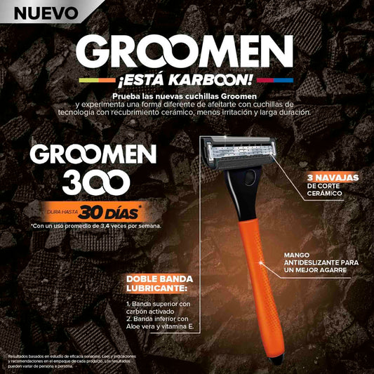 Máquina de Afeitar Groomen 300 con 3 Navajas + 2 Cartuchos