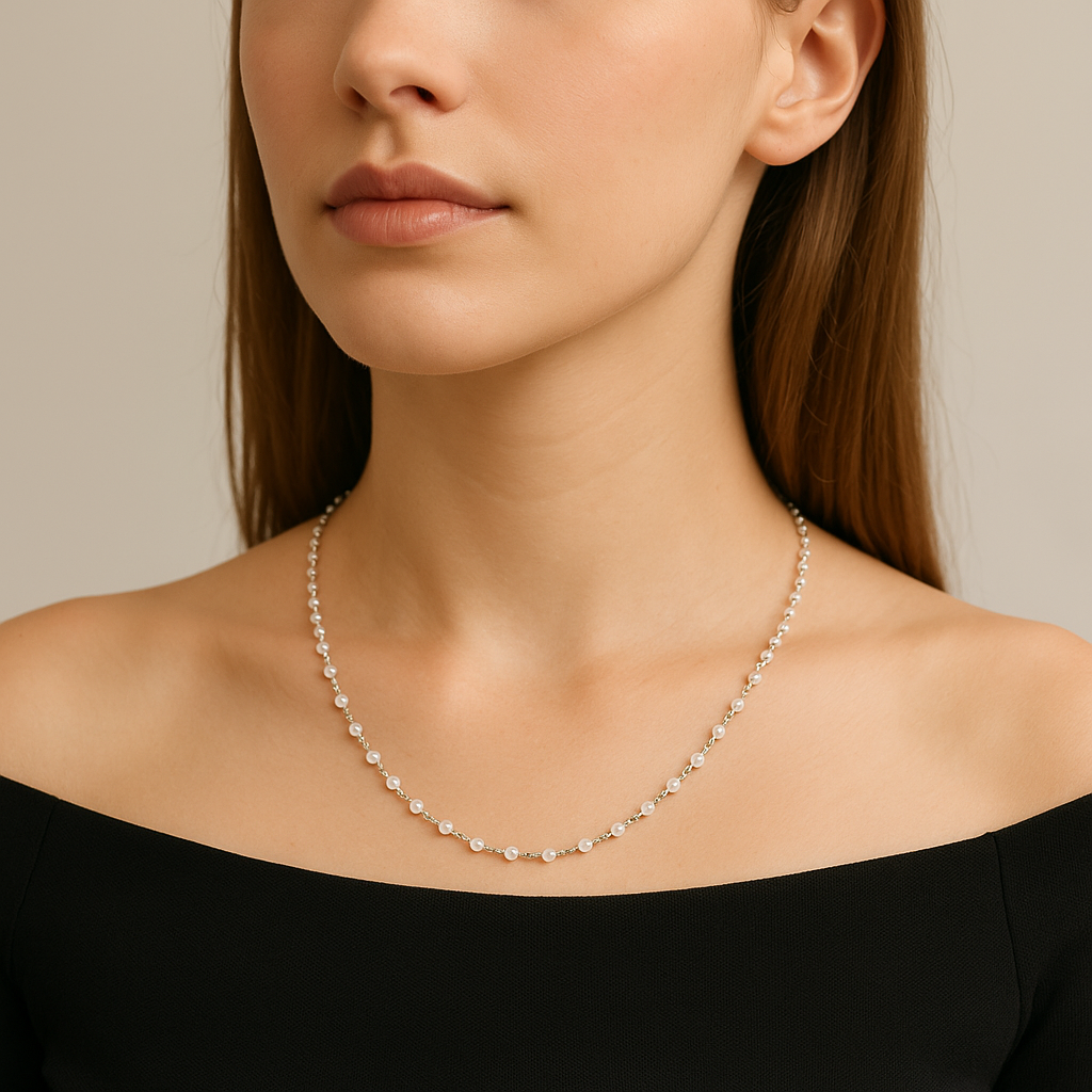 Collar de Plata 925 con Pelotitas Blancas – 56 cm, 8,91 g, Ø 3 mm IMAGEN FUTURA- Dermocosmetica_belleza_online