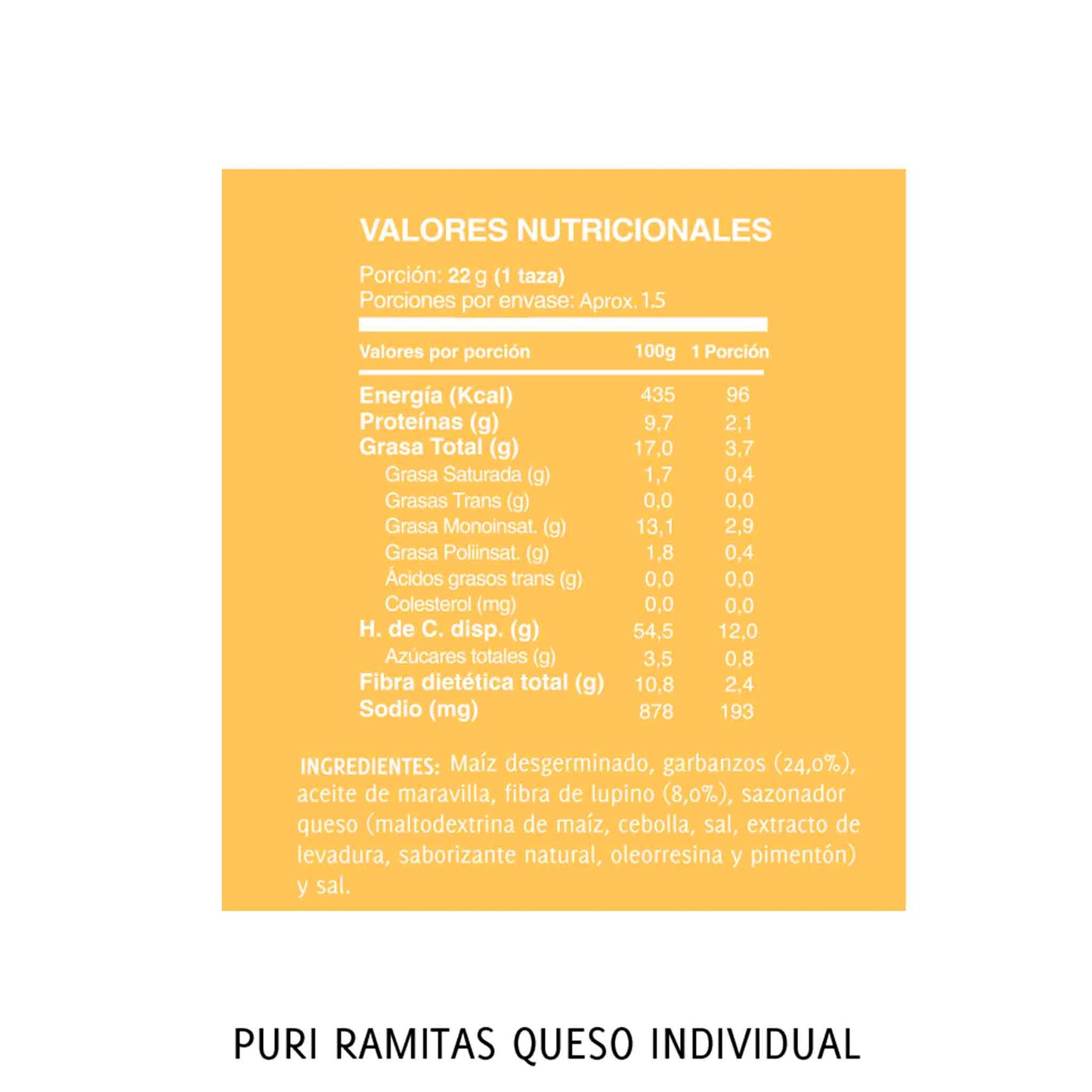 Ramitas Puri Snacks Sabor Queso Colación Saludable 22 g