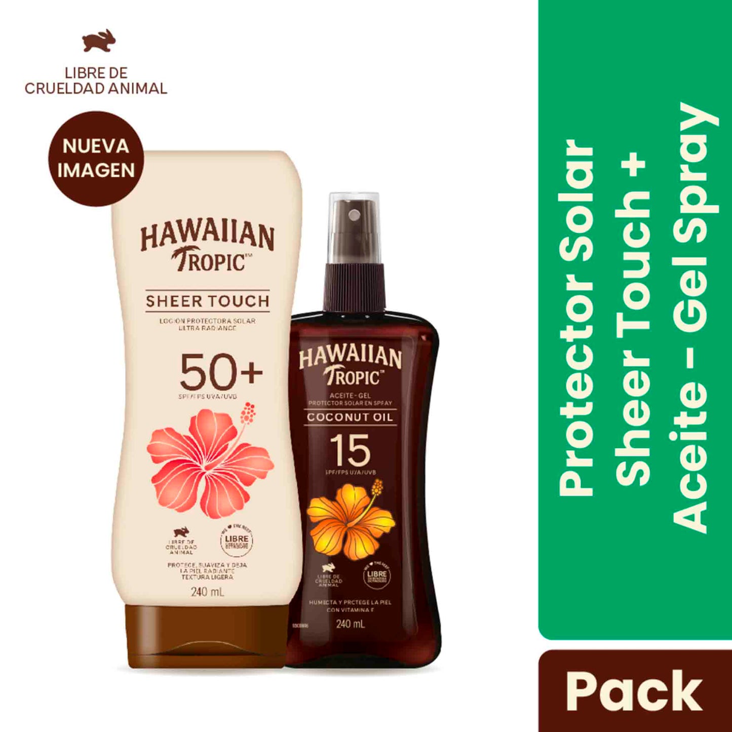 Set Hawaiian Tropic Protector Solar FPS 50 + Bronceador Aceite de Coco FPS 15 x 240ml