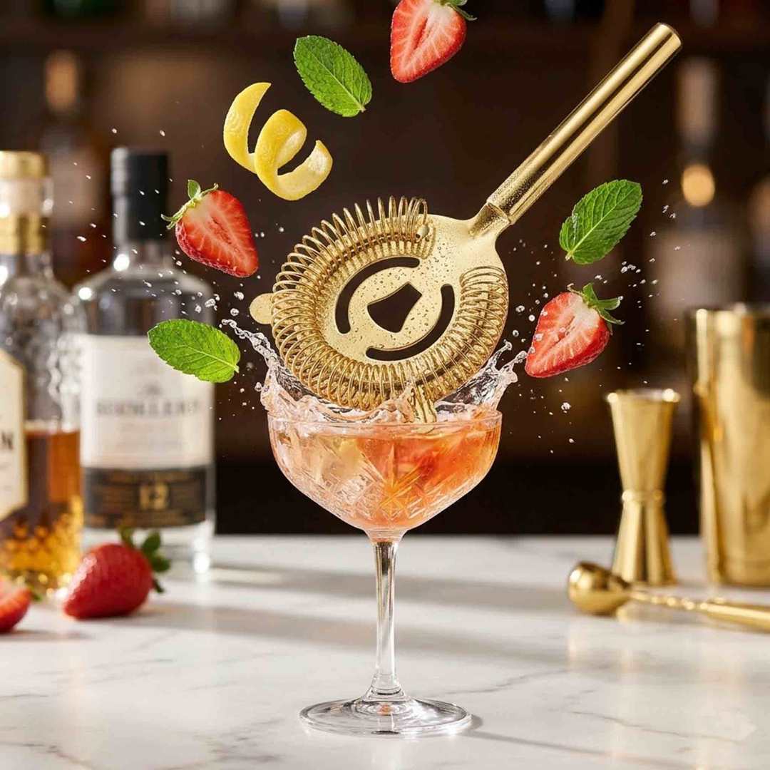 Colador De Bar De Tragos, Cocteles De Acero Inoxidable Dorado