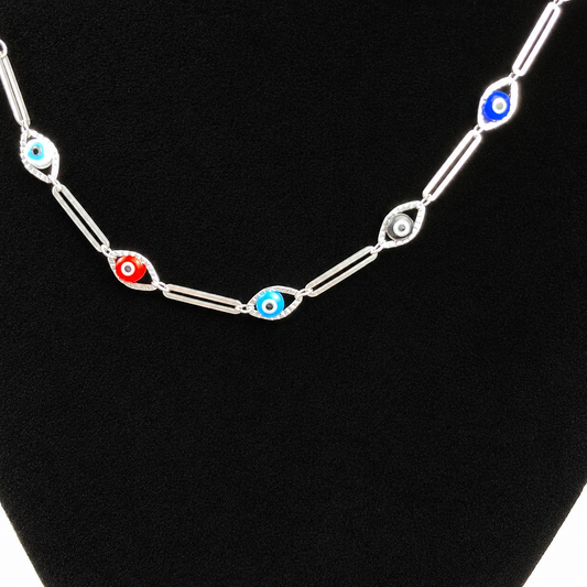 Collar Plata 925 Ojos Griegos Multicolor 46cm 5,55g