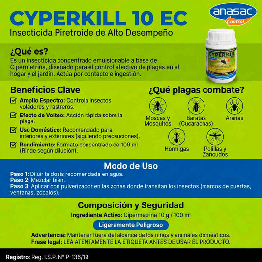 Cyperkill 10 EC Insecticida 100cc Control Rápido De Plagas