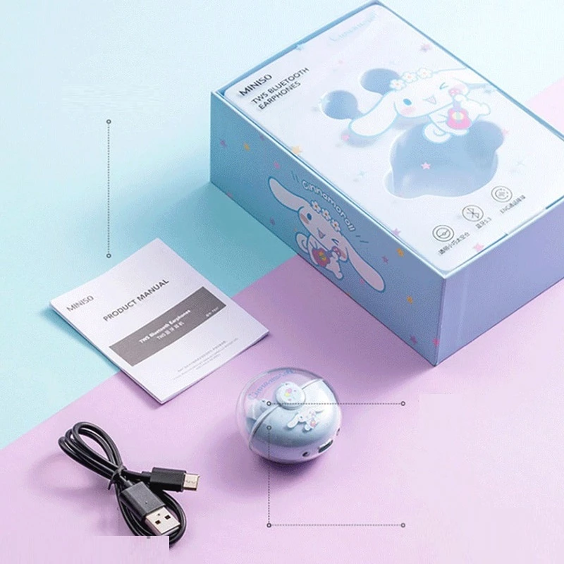 Audífonos Inalámbricos Sanrio Cinnamoroll Miniso TWS con Estuche – Bluetooth 5.3 y Cancelación de Ruido