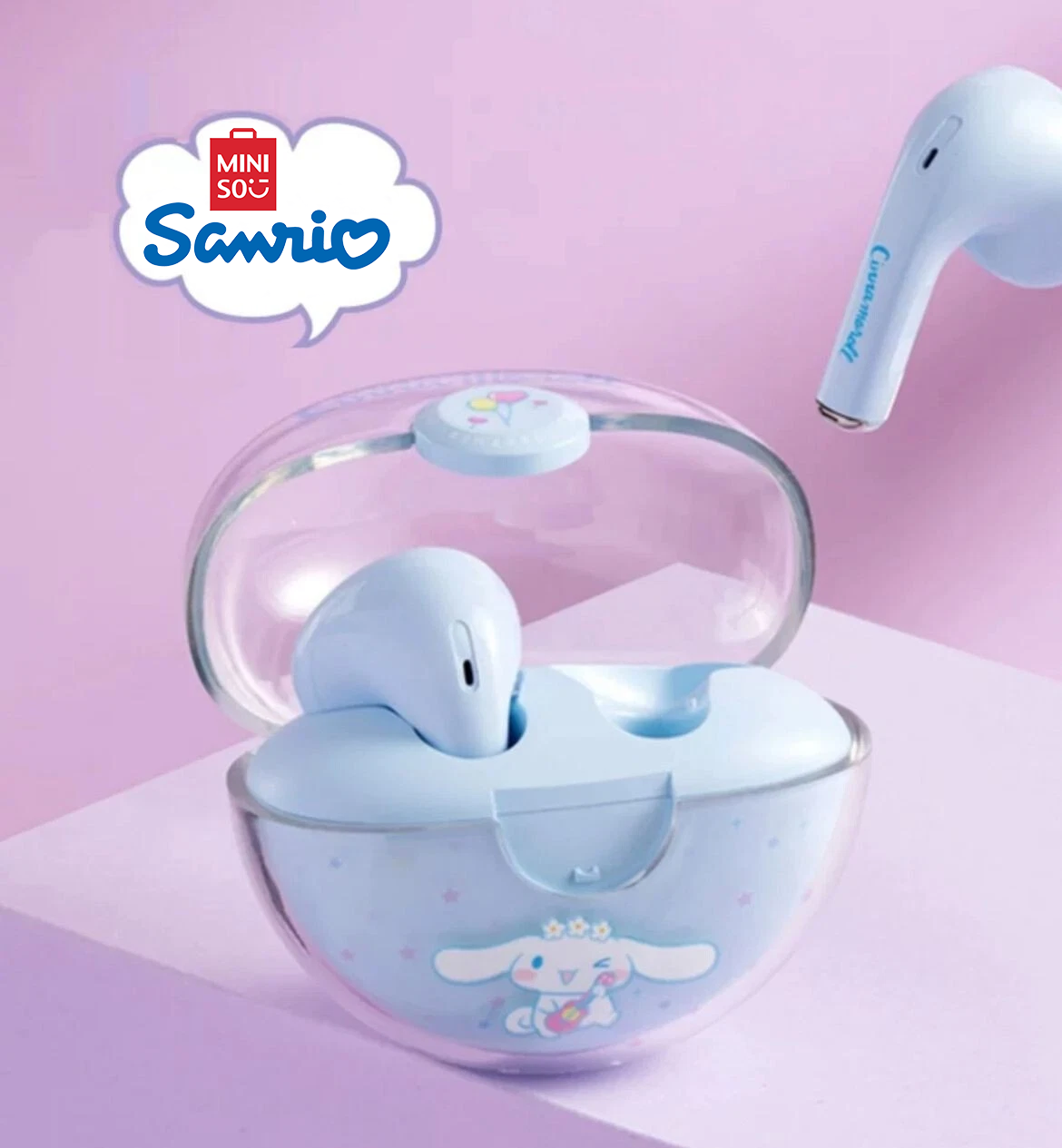 Audífonos Inalámbricos Sanrio Cinnamoroll Miniso TWS con Estuche – Bluetooth 5.3 y Cancelación de Ruido