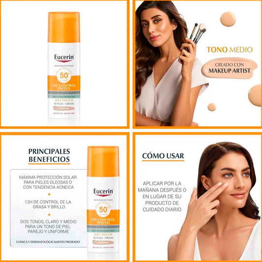 Eucerin Sun Gel-Creme Oil Control Tinted FPS 50+ 50 ml – Tono Medio