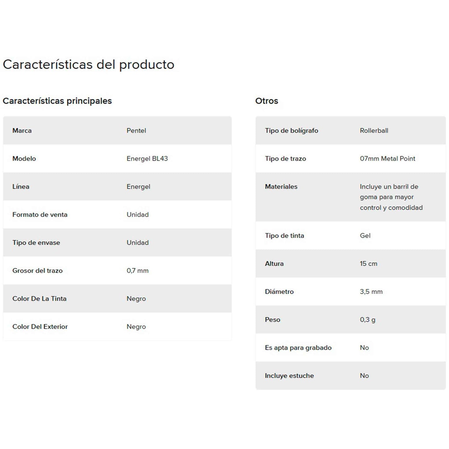 Lapiz Pentel Energel Kuro Bolígrafo De Gel Líquido 07 Tinta Negra PENTEL- Dermocosmetica_belleza_online