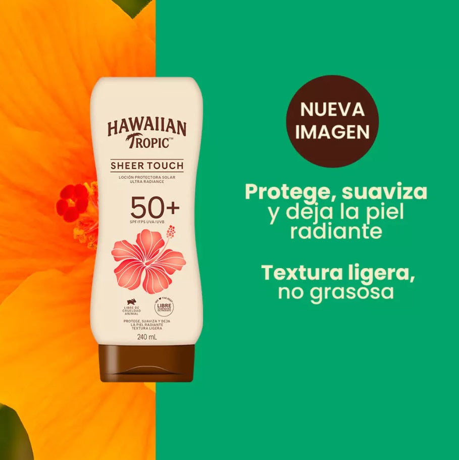 Protector Solar Hawaiian Tropic Sheer Touch FPS 50 – 240 ml | Hidratación y Protección UV