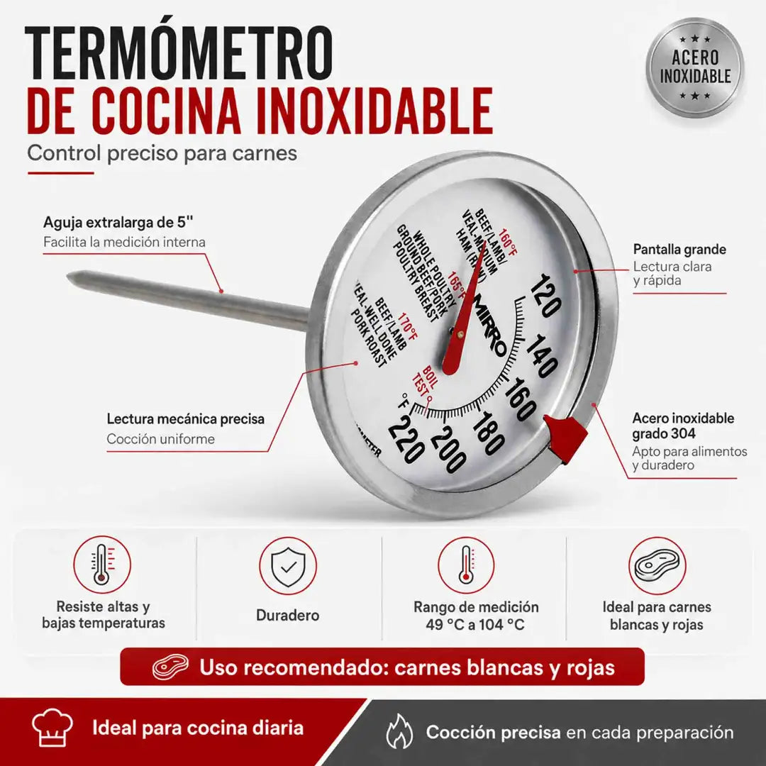 termómetro cocina acero inoxidable para carnes medición hasta 220 grados