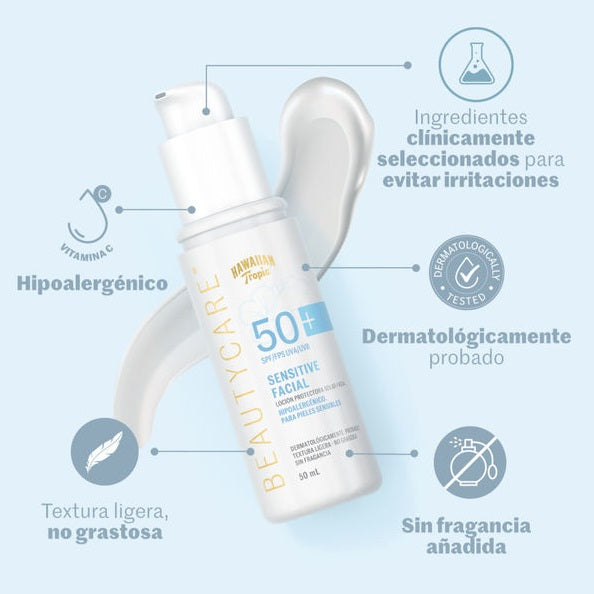 Hawaiian Tropic Beautycare Sensitive Spf50+ Loción Facial Hawaiian Tropic- Dermocosmetica_belleza_online