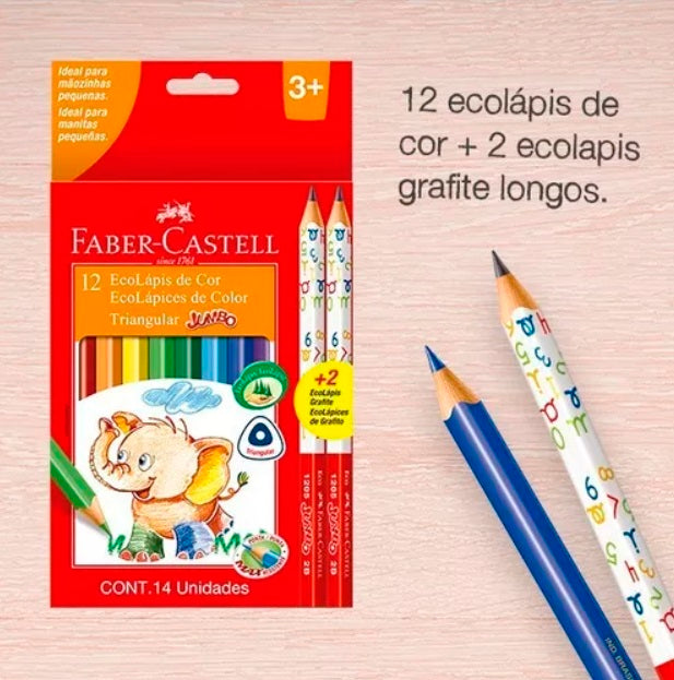 Lapices De Colores Jumbo Faber Castell Eco 12 Colores + 2 Grafitos Faber Castell- Dermocosmetica_belleza_online