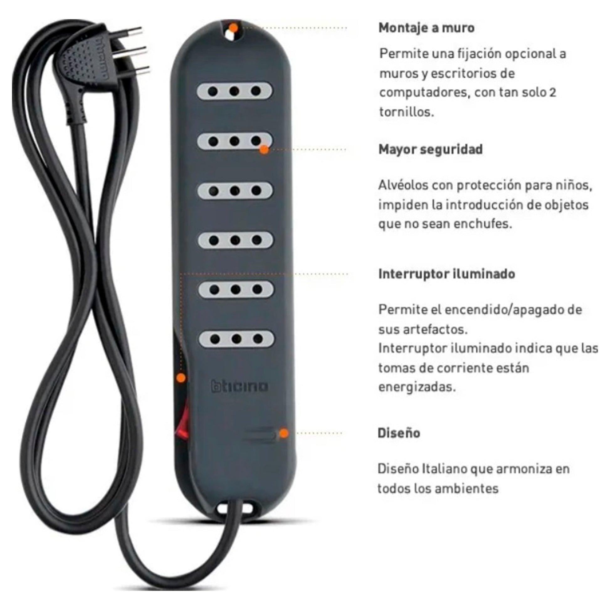 Alargador Bticino 6 Posiciones 5 Metros Gris – Conexión Segura y Versátil Bticino- Dermocosmetica_belleza_online