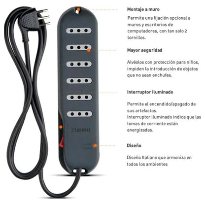 Alargador Bticino 6 Posiciones 5 Metros Gris – Conexión Segura y Versátil Bticino- Dermocosmetica_belleza_online