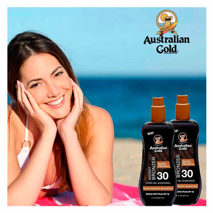 Australian Gold Spray Gel con Instant Bronzer FPS 30 – Protección solar con efecto bronceado inmediato, 237 ml AUSTRALIAN GOLD- Dermocosmetica_belleza_online