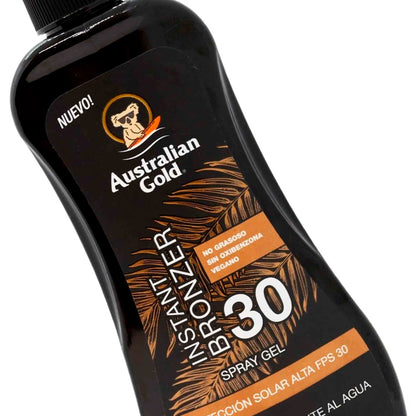 Australian Gold Spray Gel con Instant Bronzer FPS 30 – Protección solar con efecto bronceado inmediato, 237 ml AUSTRALIAN GOLD- Dermocosmetica_belleza_online