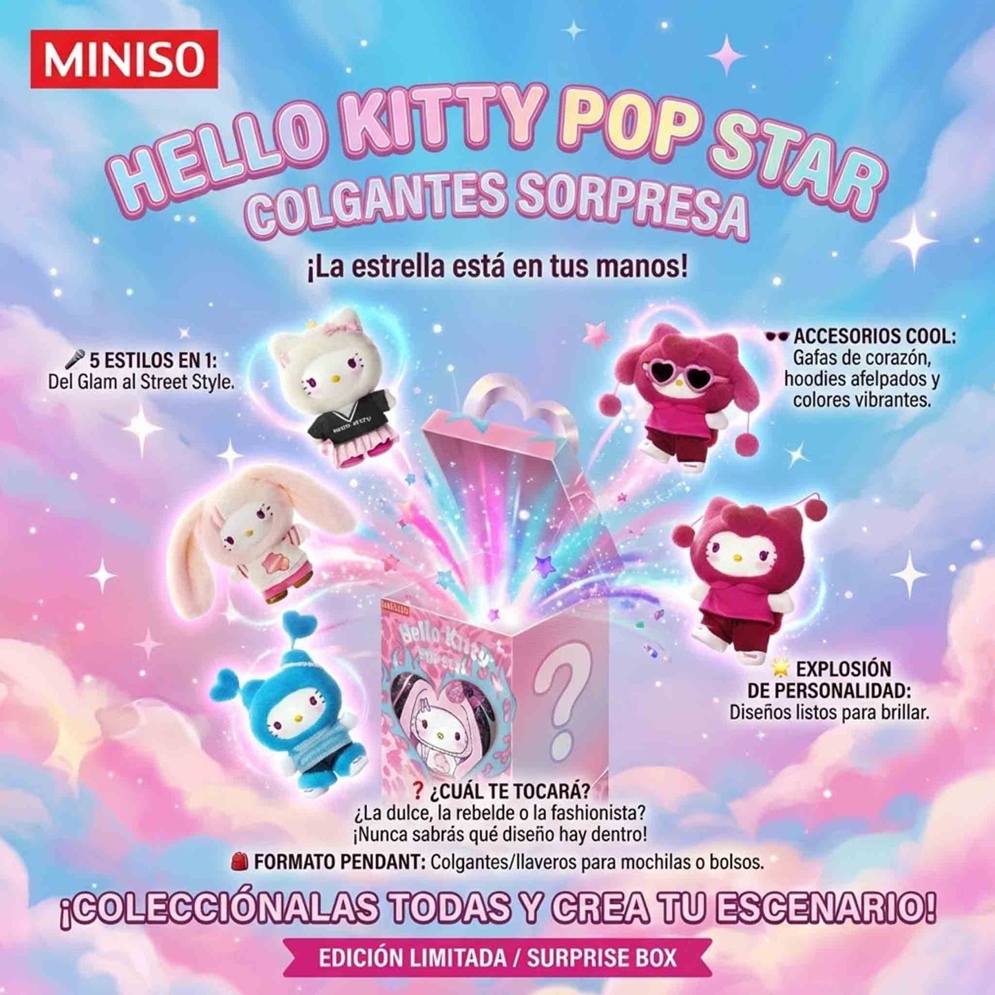 Blind Box Sanrio Hello Kitty Pop Star Colgantes Sorpresa Miniso
