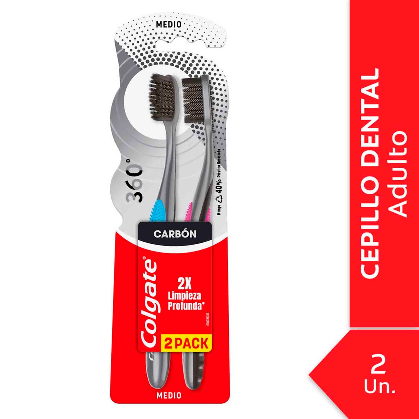 Cepillo De Dientes Colgate 360° Medio Carbón – Pack 2  Limpieza Profunda