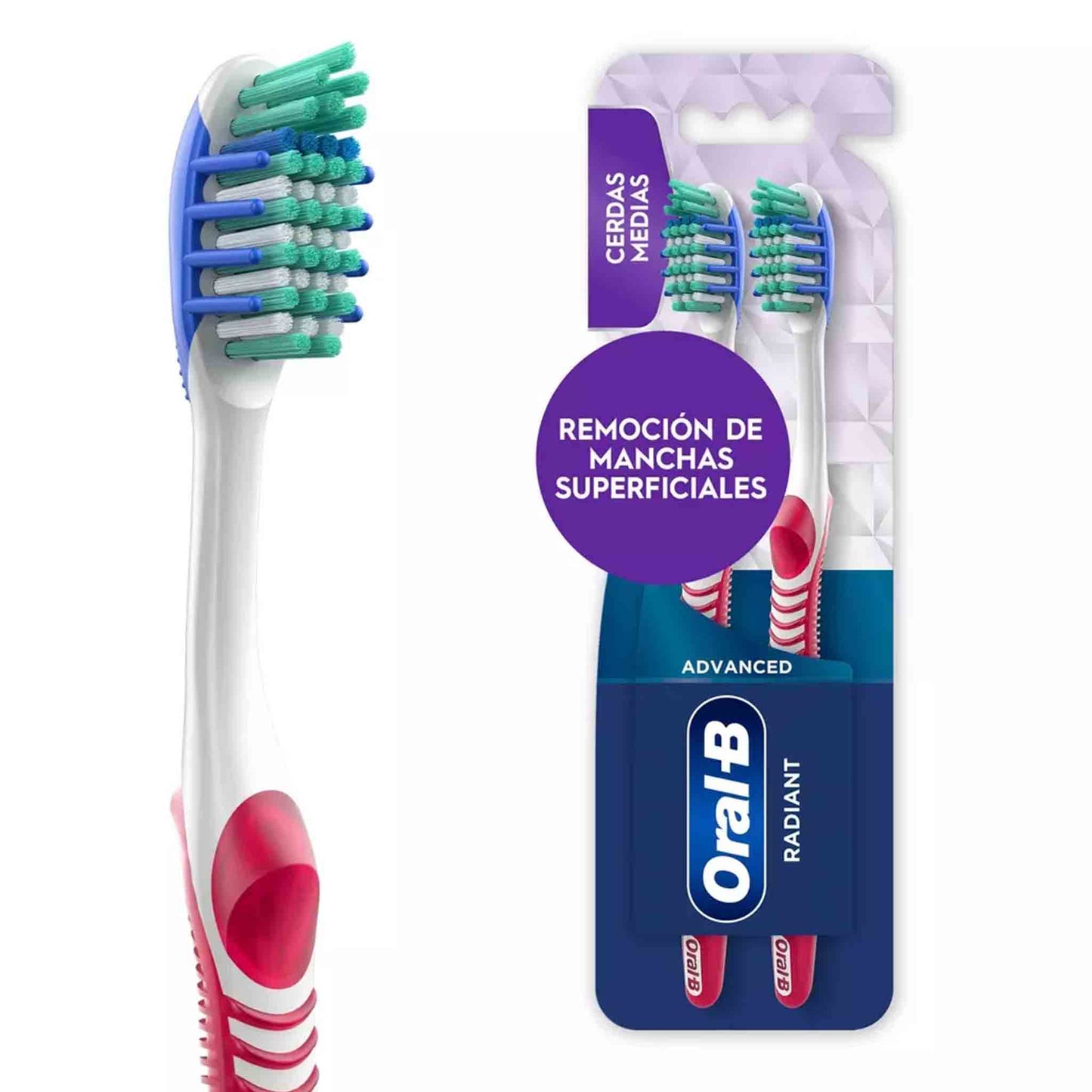 Cepillo dental Oral-B Radiant cerdas medias remoción manchas pack 2

