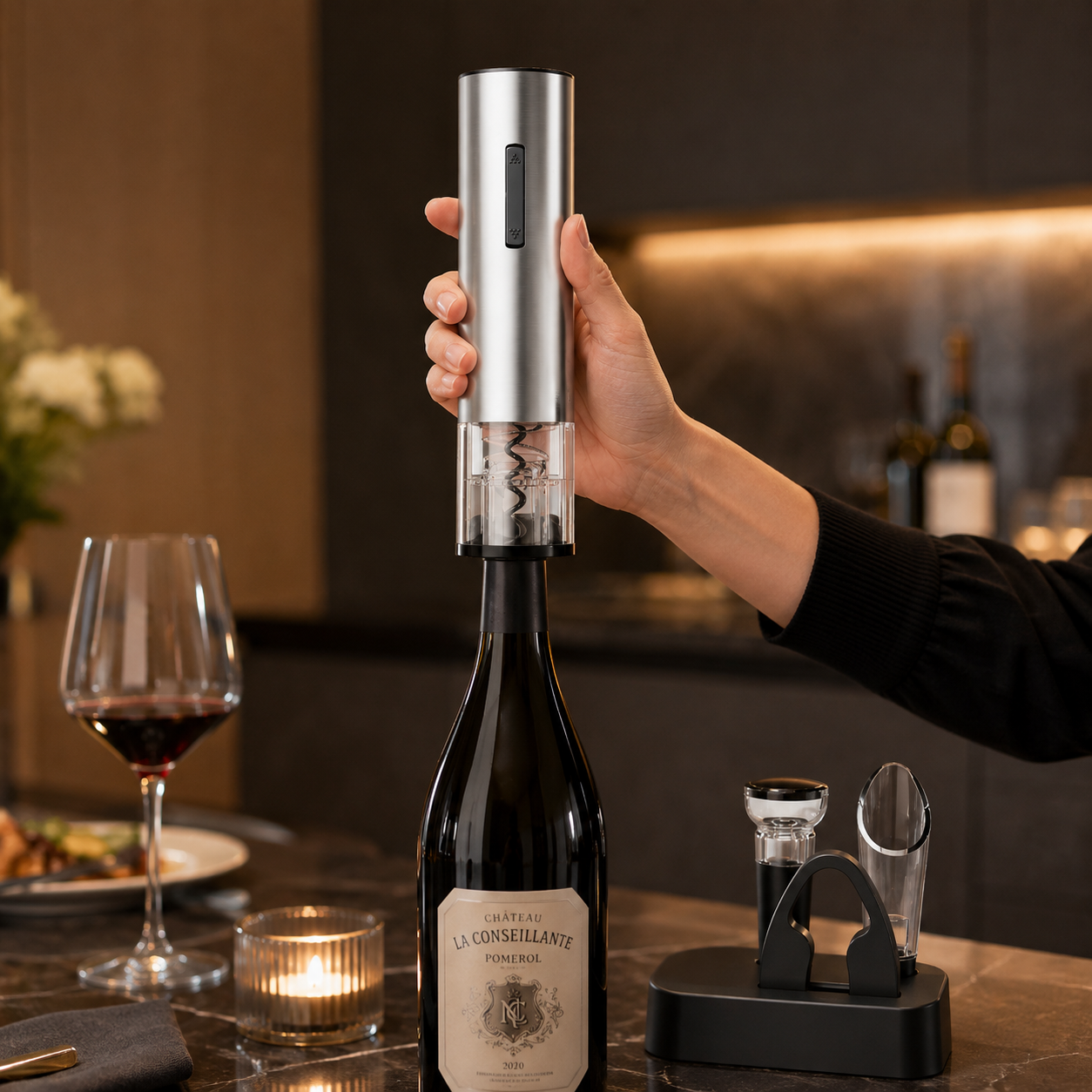 Set Descorchador Eléctrico Volker Inox para Vino