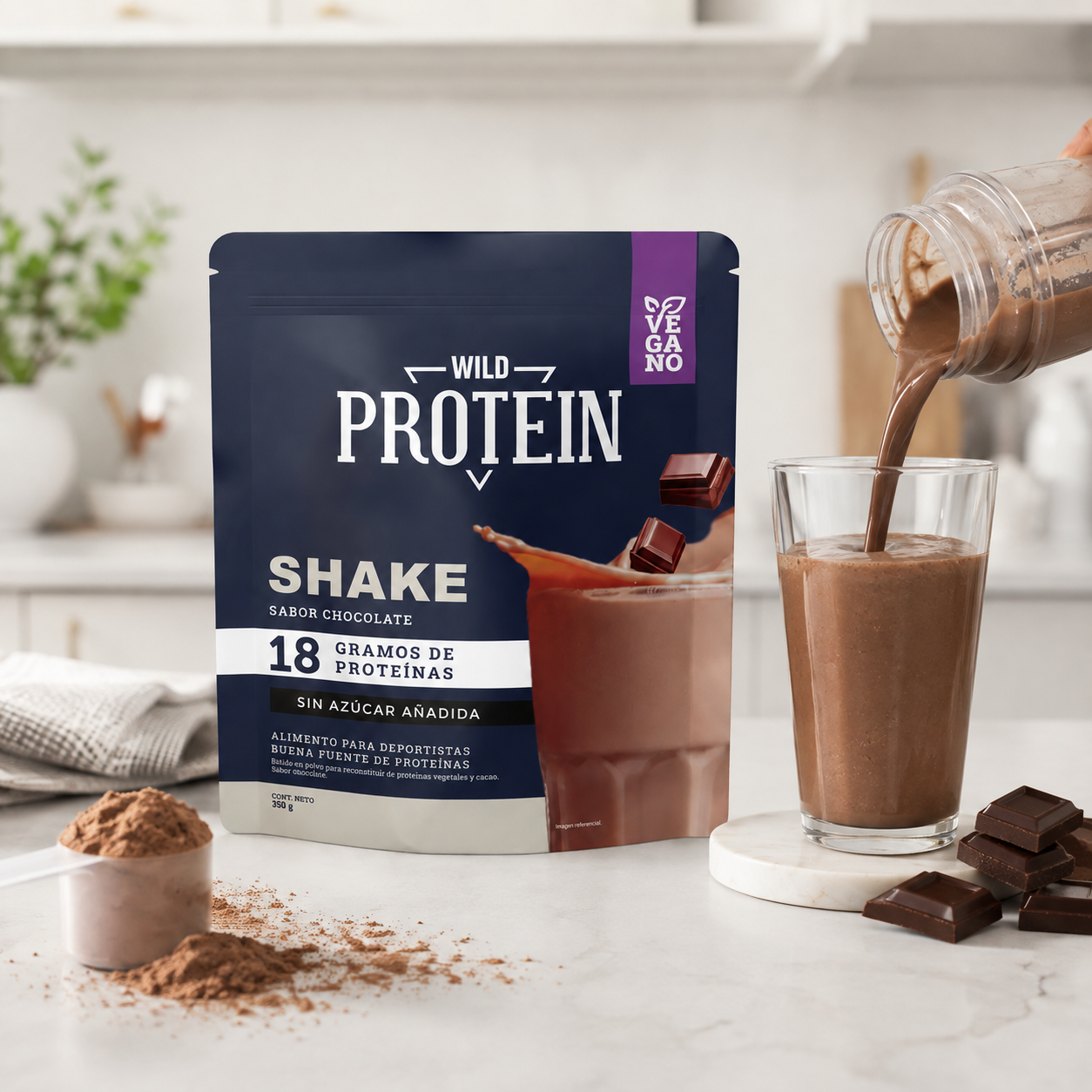Shake Wild Protein Chocolate Vegano 350 g – detalle del envase