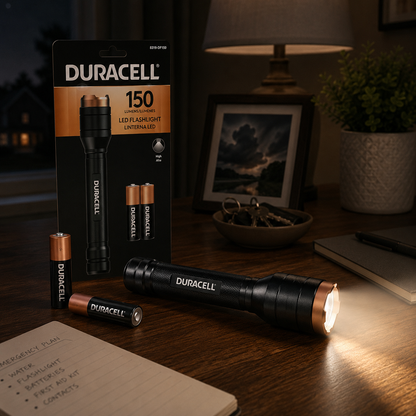 Linterna Duracell 8319-DF150 iluminando durante una emergencia