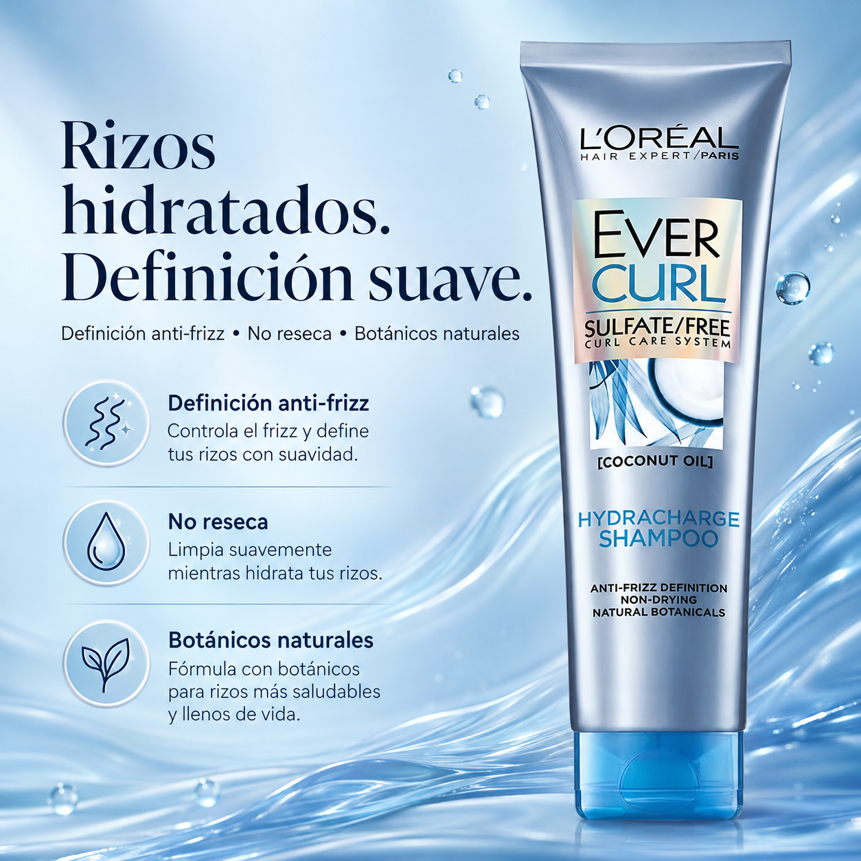 Shampoo L'Oréal Ever Pure Curl 250ml para Rizos Antifrizz