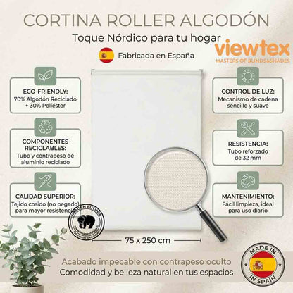 Cortina Roller Algodón Blanca Viewtex 75x250 cm Luz Suave