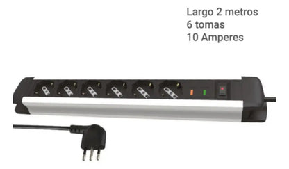 Alargador Halux 6 Tomas Schuko 2m Sobrecarga