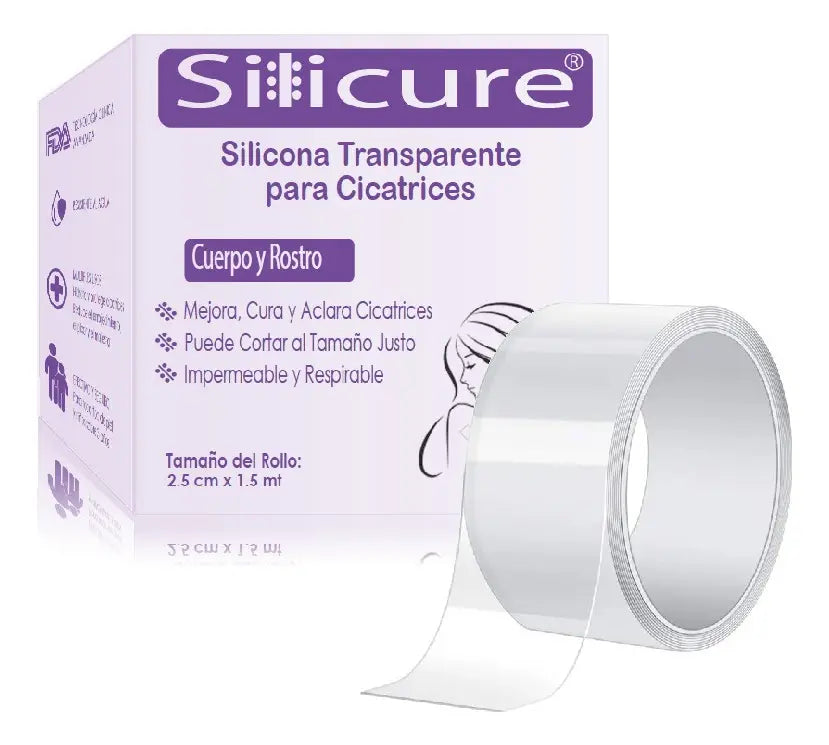 Rollo Silicure de silicona transparente para cicatrices 2,5 cm x 1,5 m