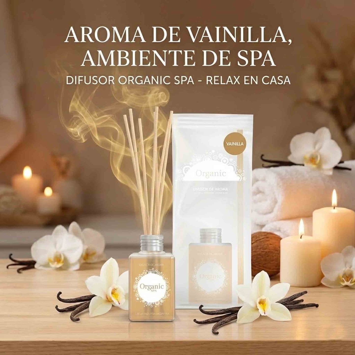 Difusor De Ambiente Organic Spa Vainilla 120 ml + Varillas