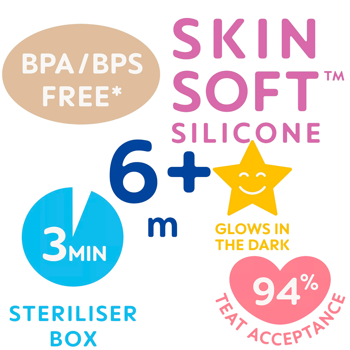 2 Chupetes Nocturnos Silicona Mam Night 6+ Astro Lunar Niña MAM- Dermocosmetica_belleza_online