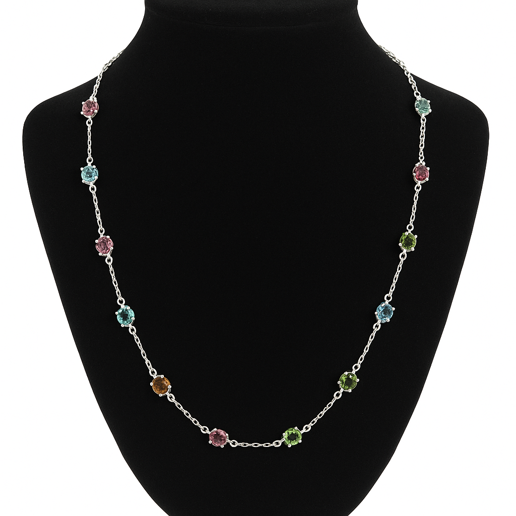 Collar de Plata 925 con Piedras Redondas Multicolor – 61 cm, 7,04 g, Ø 5 mm IMAGEN FUTURA- Dermocosmetica_belleza_online