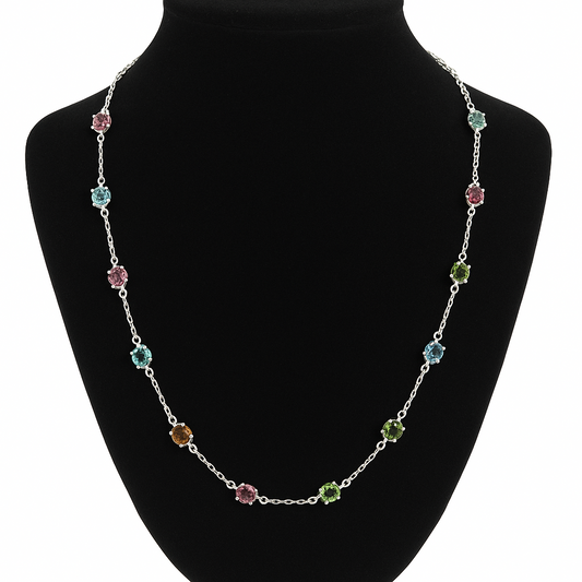Collar de Plata 925 con Piedras Redondas Multicolor – 61 cm, 7,04 g, Ø 5 mm IMAGEN FUTURA- Dermocosmetica_belleza_online