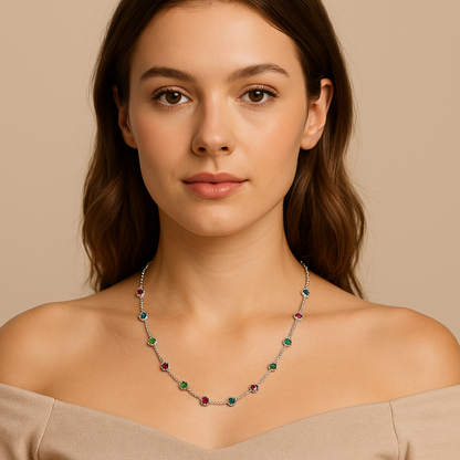 Collar de Plata 925 con Piedras Redondas Multicolor – 61 cm, 7,04 g, Ø 5 mm IMAGEN FUTURA- Dermocosmetica_belleza_online