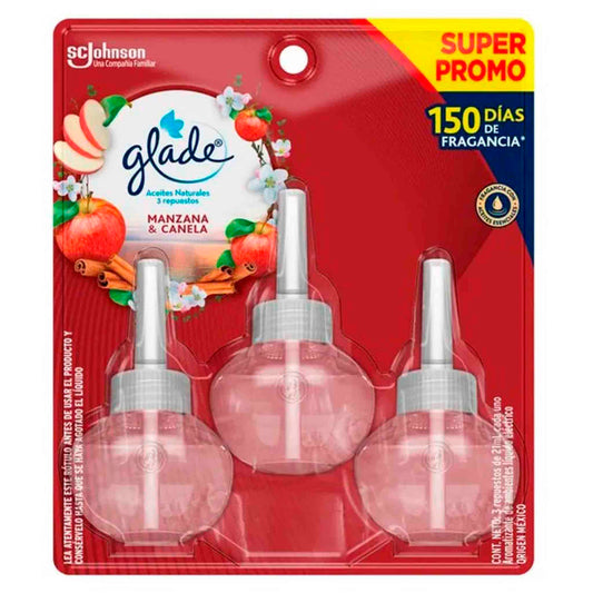 Repuesto Para Aromatizante Glade Aceites Naturales Manzana y Canela 3 Repuestos De 21ml Glade- Dermocosmetica_belleza_online