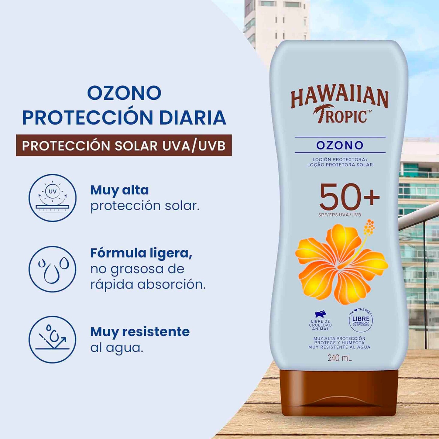 Hawaiian Tropic Ozono Protector Solar 50+ FPS Loción 240 ml
