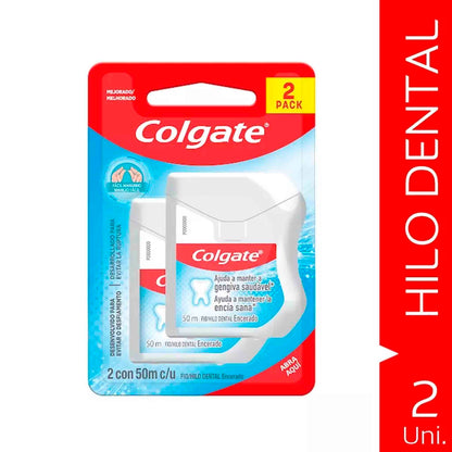 Hilo Dental Colgate Encerado 50m c/u – Pack 2 Unidades