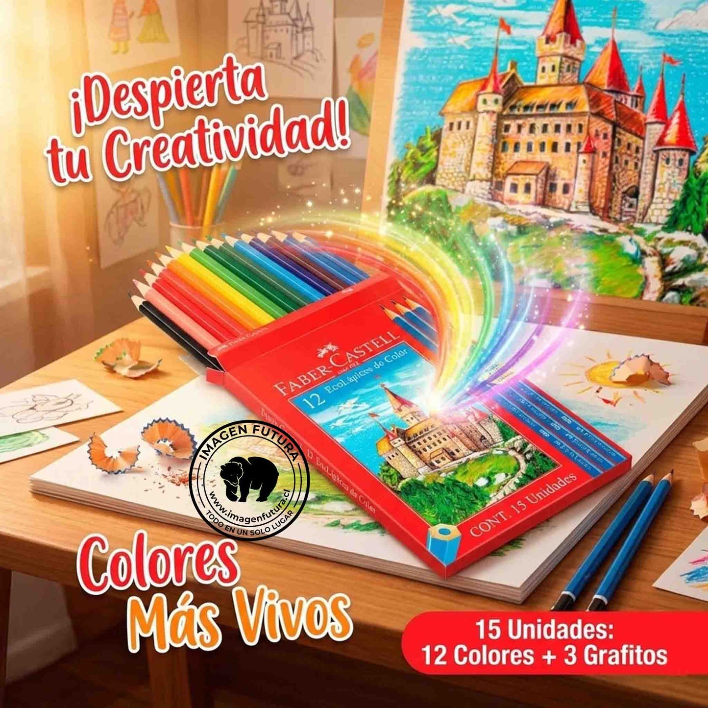 Lapices Color Faber-Castell 12 Colores Largos+3 Grafitos Hexagonales