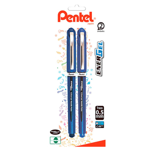 Lapices Gel Pentel Energel 0.5 mm Azul y Negro Set 2 Unidades