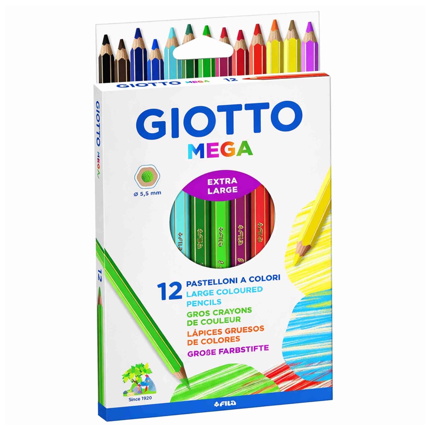 Lapices Jumbo Giotto 12 Colores Hexagonales 5,5mm Extra Grueso