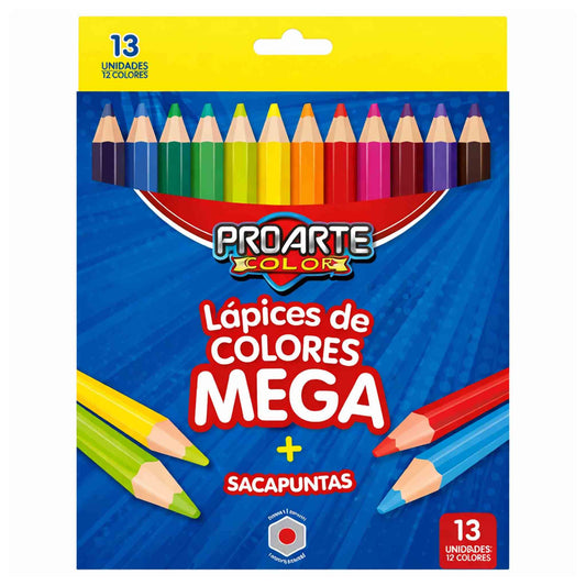 Lápices de Colores Mega Jumbo Proarte 13 Colores + Sacapuntas